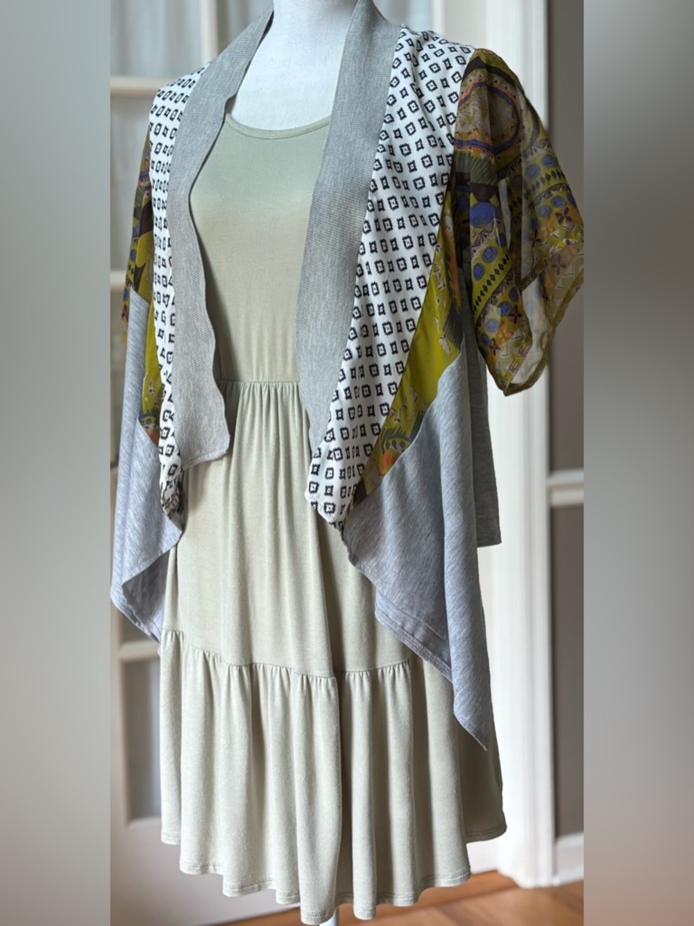 Olive Babydoll Dress + Boho Patchwork Kimono Set Boutique Outfit